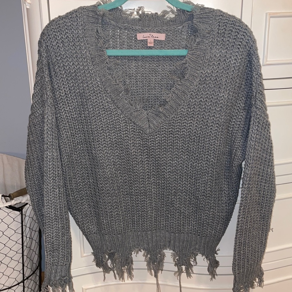 Grey Distressed Edge Sweater (NWOT)